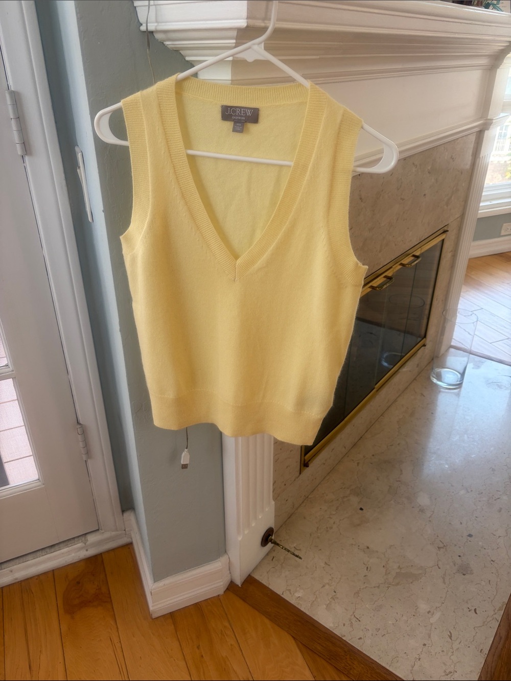 J. Crew Pale Yellow Cashmere V-Neck Knit Sweater Vest
